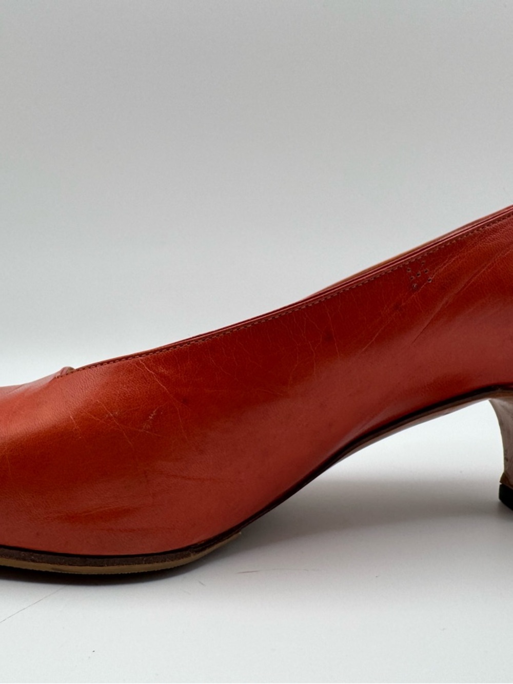 Vintage Hermès Paris Brick Red Leather Kitten Heel Pump Size 36.5 France - Picture 5 of 6